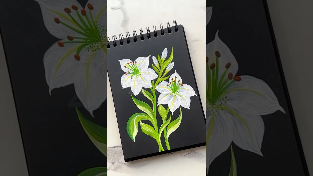1261 🌸🎨🫶Super EASY, White LILIES acrylic painting 💯🌼🫶🌸💖🌿✨ #shorts