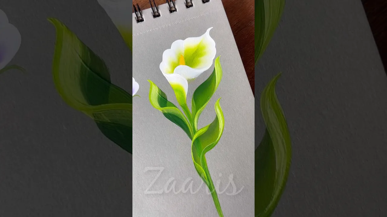 213 💚CALLA LILY One Stroke painting 💯🖌️Acrylics 👌 #shorts #callalily #art #viralshort #painting