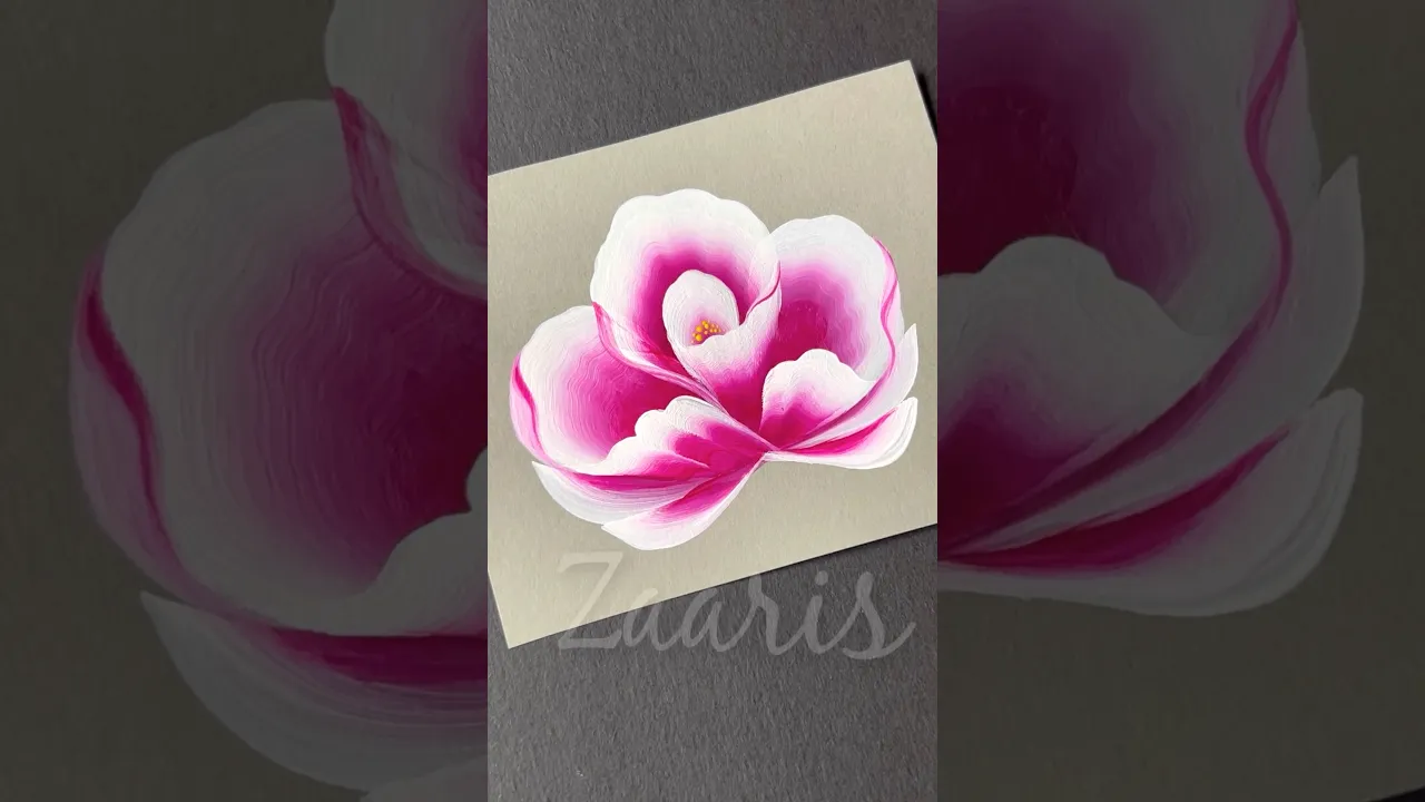 1104 🌸💯🌺🌿💖💛🫶🌿 Cute PINK & WHITE Onestroke flower painting using acrylic paints 🌺🌸🌿💯 #shorts