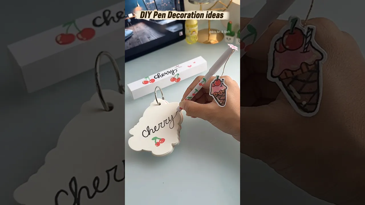 DIY Pen decoration idea for gifts🍒✨#shorts #art #diy #craft #muktaartandcraft #youtubeshorts