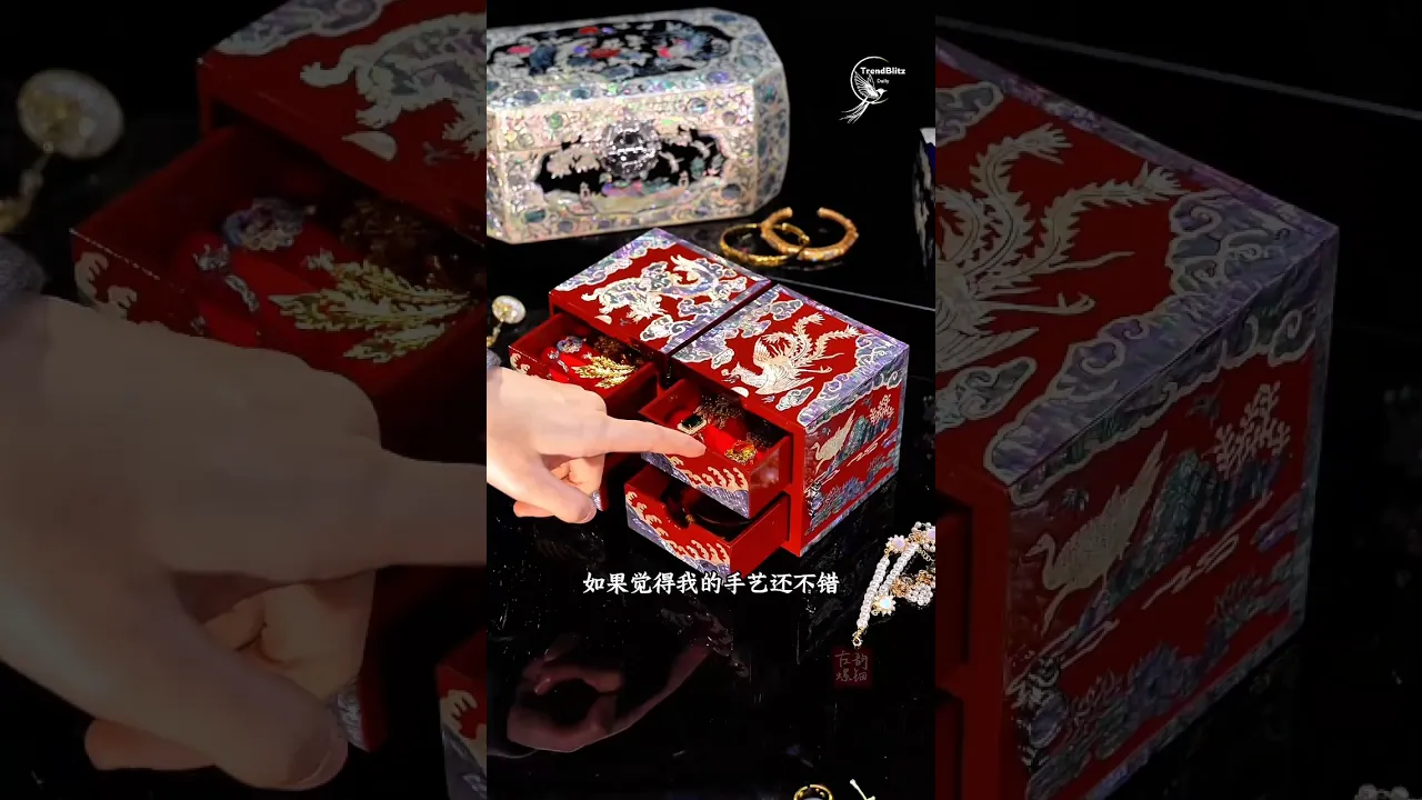 Dragon and Phoenix Mother of Pearl Jewelry Box ｜ Handcrafted New Chinese Art Design