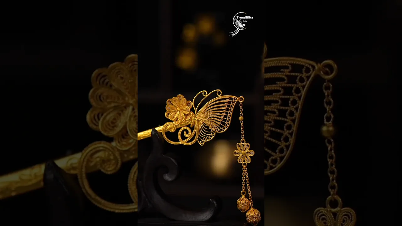 Handcrafted Gold Hairpin ｜ Intangible Cultural Heritage Filigree Inlay & Luxury Craftsmanship