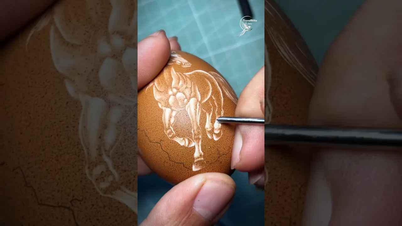 Year of the Horse Egg Carving Art 🐎 Intricate Zodiac Master Craftsmanship