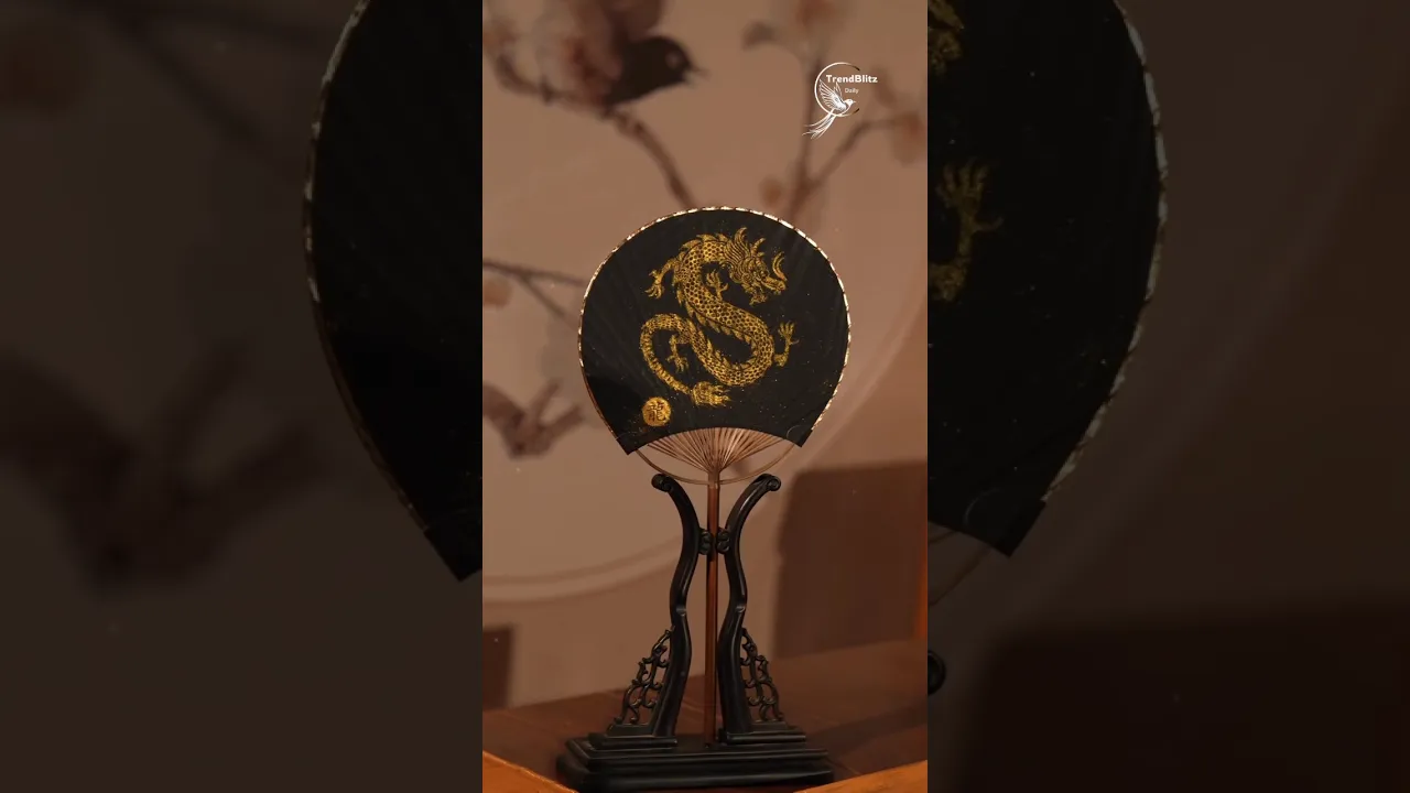 Ink Veil Reveals Golden Scales ✧ Rare Chinese Fan Craft & Heritage Art