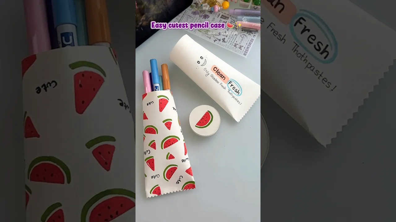 DIY easy cutest pencil case🍉✨#shorts #art #diy #craft #youtubeshorts
