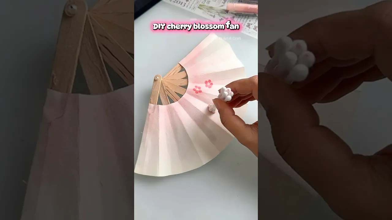 DIY Cherry Blossom fan 🌸✨🪭#shorts #art #diy #craft #youtubeshorts