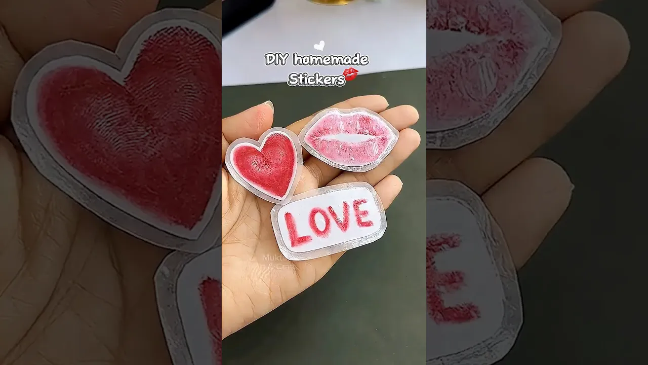 Easy homemade stickers 💋💄 #shorts #art #diy #viral #muktaartandcraft #youtubeshorts