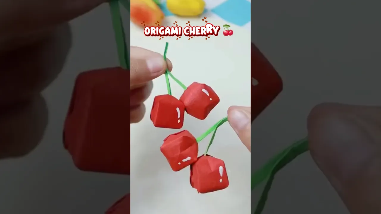 Try this 😋Origami Cherry 🍒 ✨#shorts #diy #craft #art #muktaartandcraft #youtubeshorts
