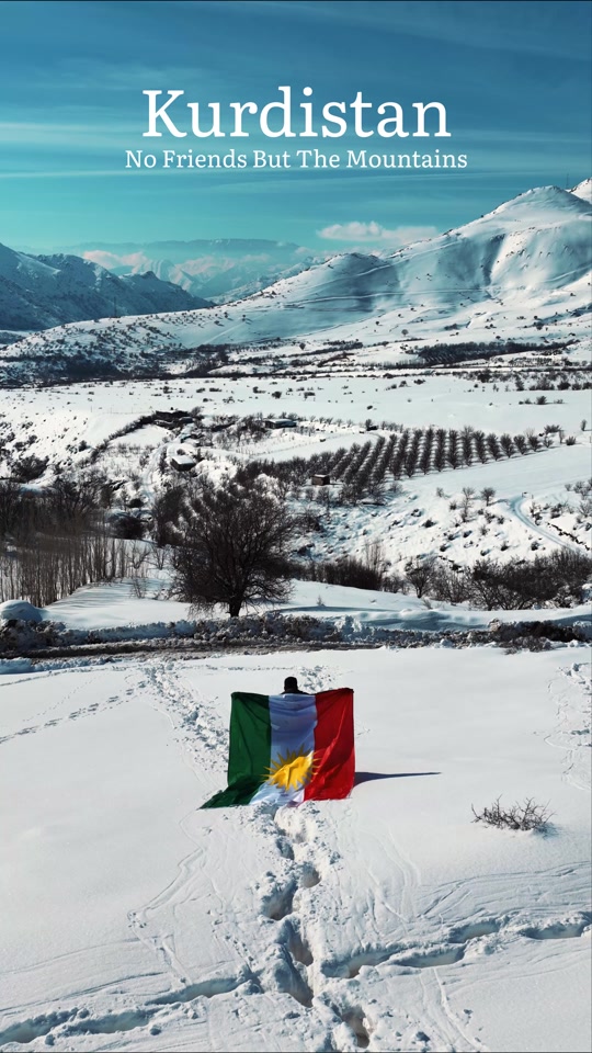 Kurdistan flag and A snow covered nature of Our homeland. Choman dist...